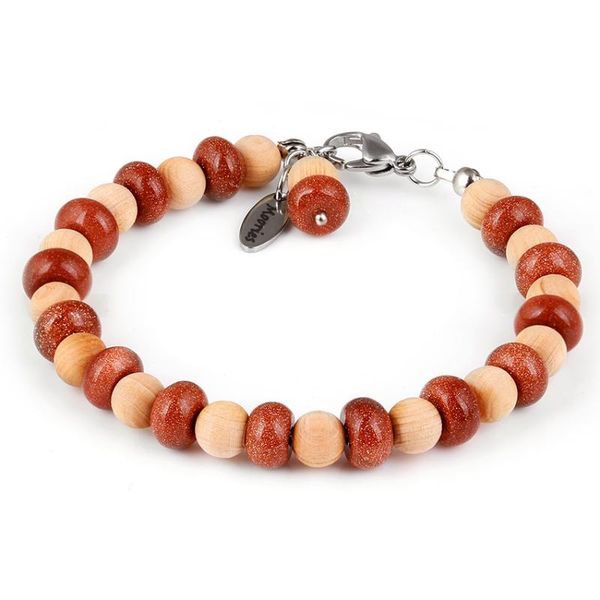 

natural sandstone and thuja wood beaded bracelet stainless steel clasp woman's handmade boho bracelets jewelry gifts for women, Red;blue