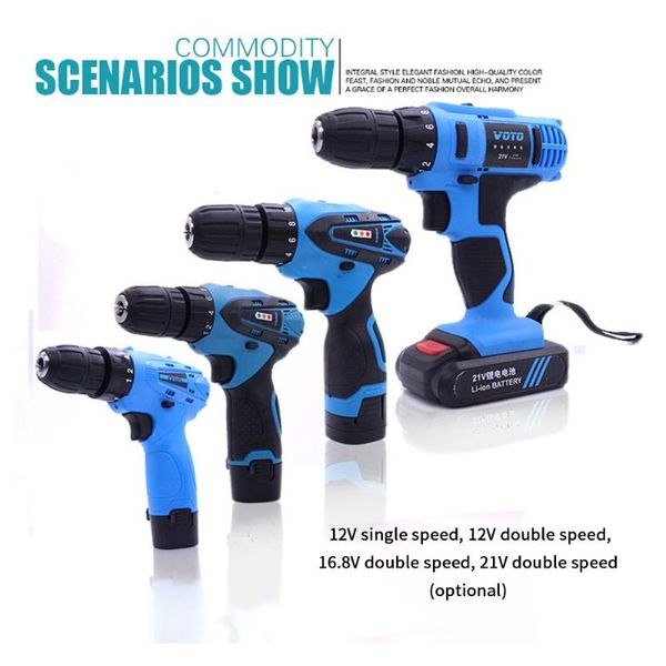 

12v 16.8v 21v electric wireless cordless drill mini wireless power double speed driver screwdriver set household tools