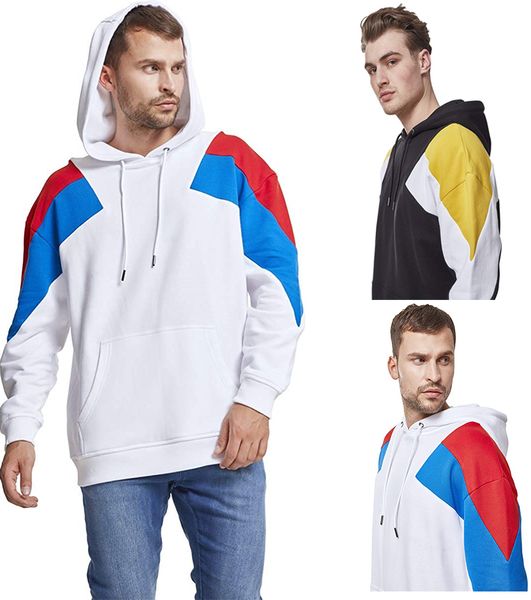 

men sports sweatshirts hoodies panelled fashion mens clothes autumn men hip hop jackets loose pullover hooded collar sweater overcoat, Black