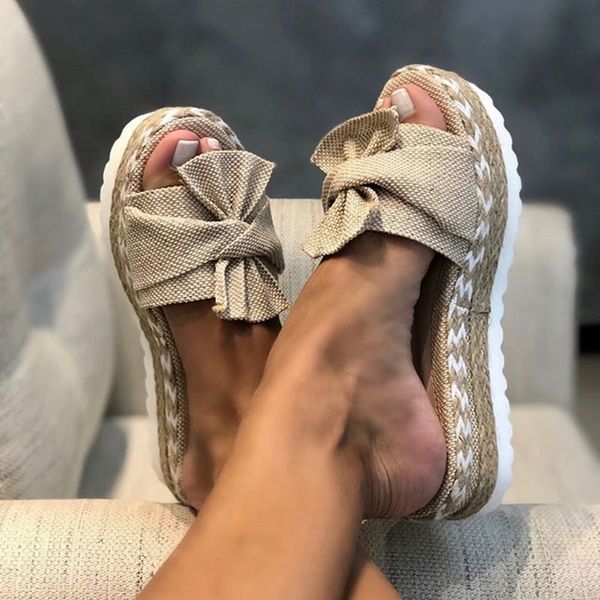

women bowknot sandals 2020 summer cute casual daily comfy slip on platform ladies sandals dress party peep toe female slippers, Black