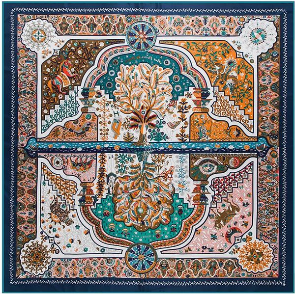 

2020 shawl twill silk scarf floral reflection square scarves print kerchief woman headband shawl wraps hijab 689, Blue;gray