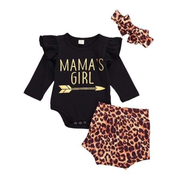 

infant girls boys clothes sets 2020 new fashion leopard letter print long sleeve bodysuit +shorts+ headband 3pcs sets outfits, White