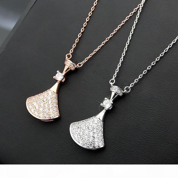 

316l titanium steel classic b letter full diamond skirt ladies pendant necklace 18k plated rose gold with diamond necklace chain length 45cm, Silver