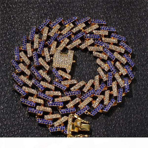 

15mm miami cuban chain necklace full bling bling iced out rhinestones silver gold color fashion jewelry necklace