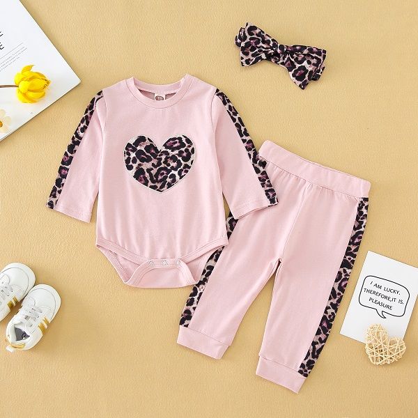 

children leopard two-piece suits babys new autumn clothes 2020 new kids rompers + pants boys and girls fashion pullover suits with bows, White