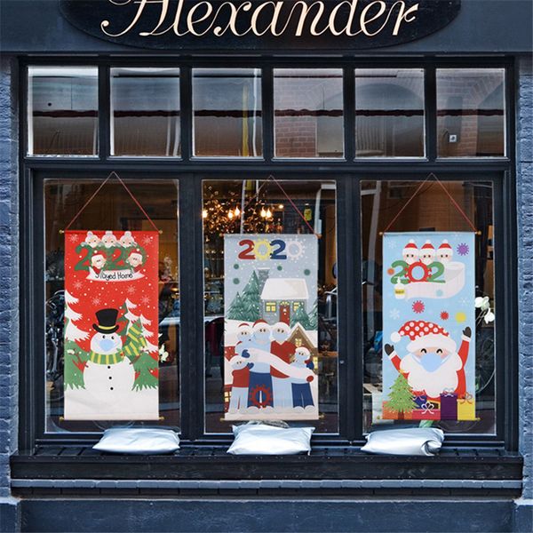 

2020 christmas quarantine family of mask flag snowman santa claus window door dining table wall dossal flag fashion xmas ornaments f92501