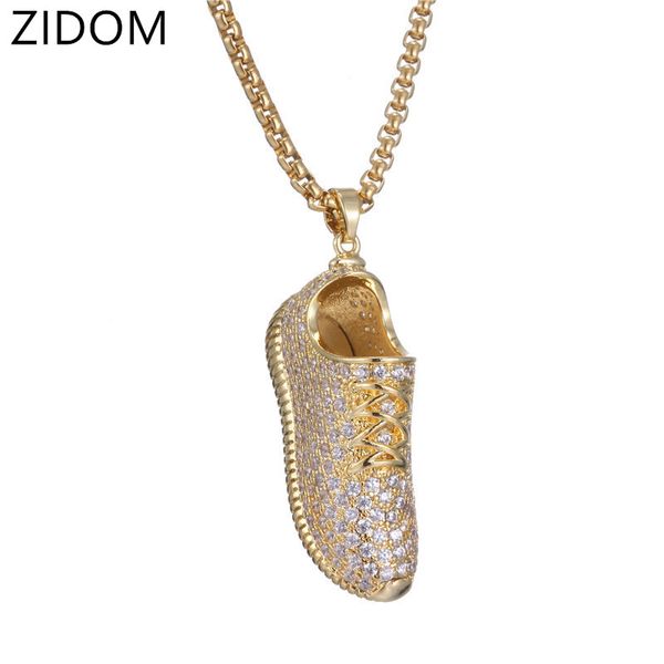 

men hip hop bling sneaker shape pendant necklaces zircon women hiphop iced out sport shoes pendants necklace jewelry gifts, Silver
