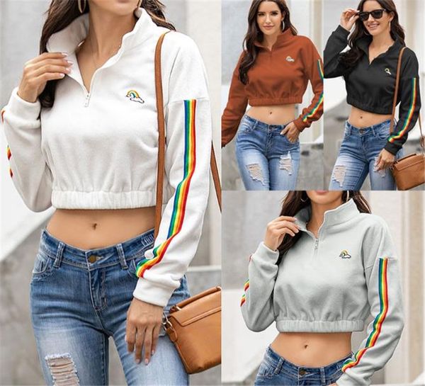 

женщина толстовка толстовка crop top конструкторы осень зима wool лоскутные свитера плюшевый капюшон zip neck блуза пуловеры одежда ly825, White