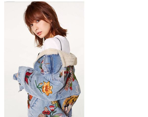 

2020 winter new foreign trade style heavy industry tiger head embroidery lamb cashmere denim jacket female spot wholesale tide, Black;brown