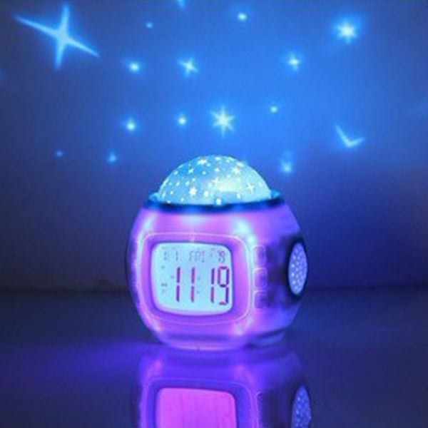 

music starry star sky projection alarm clock calendar thermometer