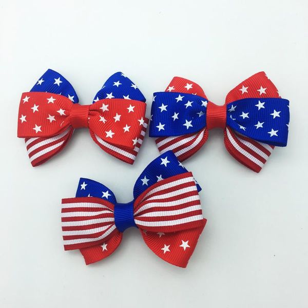 

10 pcs/lot plain ribbon pair 2-3 layers hair clips for kids mini 4th july hair bows barrettes hairpins accessories, Slivery;white