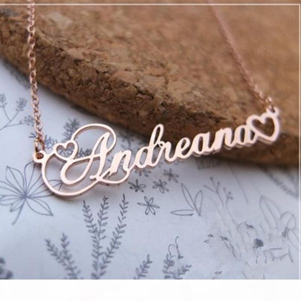 

personalized name custom necklace women bridesmaid jewelry gold silver love heart stainless steel choker chopinscript nameplated