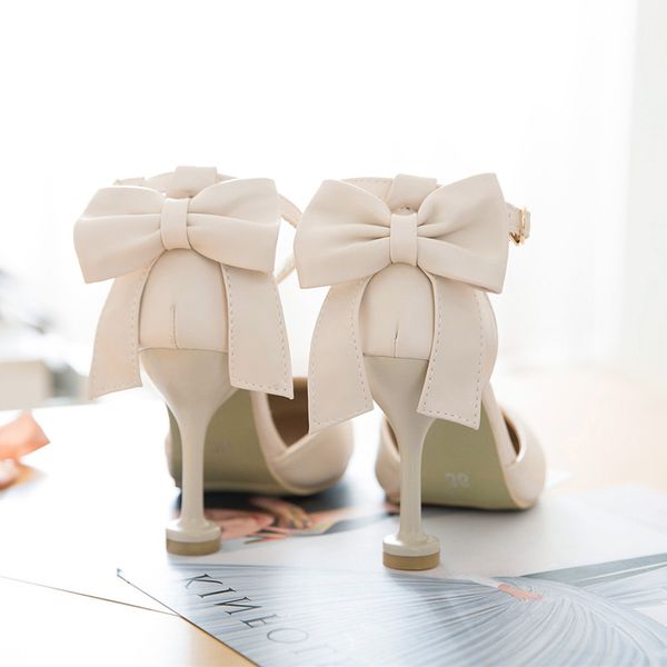 

small size large size back bow thin heeled roman shoes shallow mouth buckle with baotou high-heeled ladies' sandals, Black
