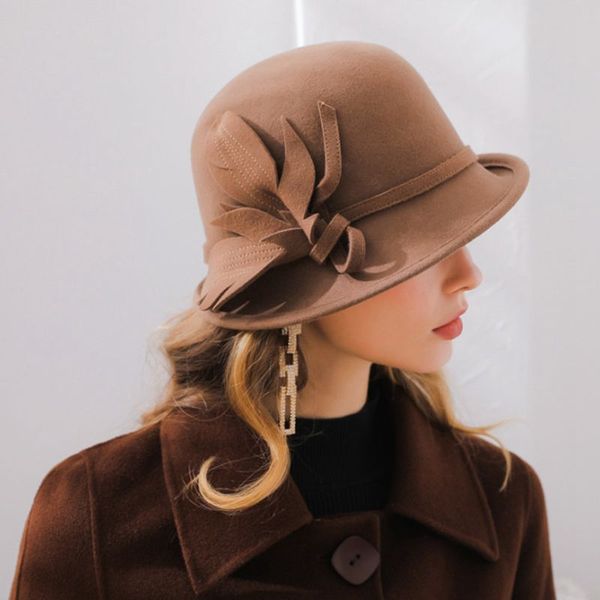 

mother gift 2019 lady winter luxury flower cloche hats woman party formal wool felt fedora hat, Blue;gray