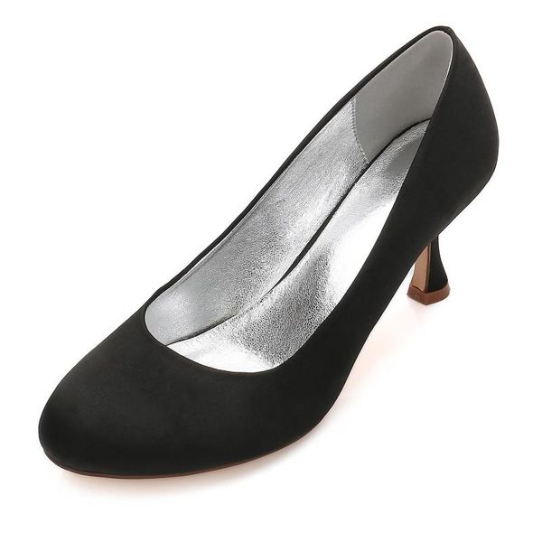 

marhermoso satin round head female high heels 7 cm high heels wedding banquet shoes women's shoes, Black