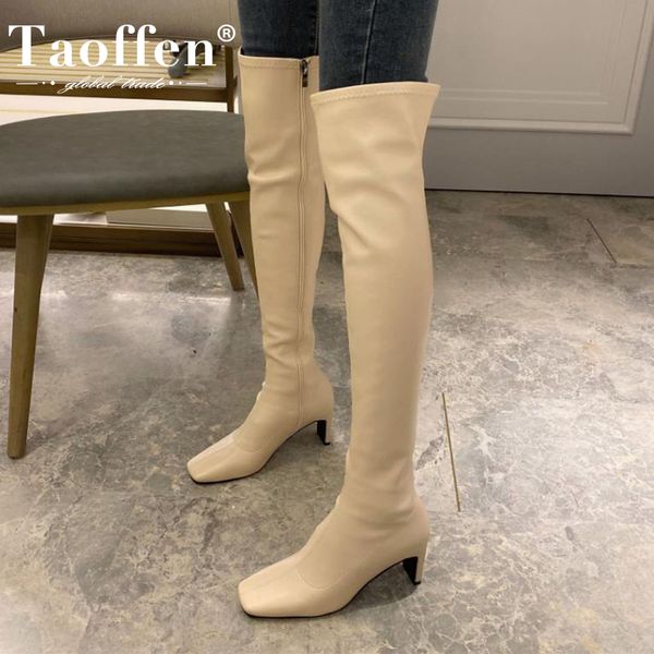 

taoffen women over knee boots women high heel shoes lady warm winter boots fashion square toe casual footwear size 35-42, Black