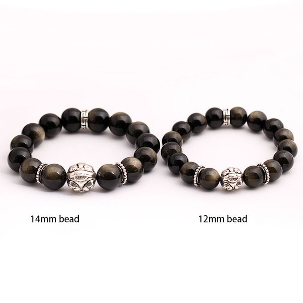 

joursneige golden black natural obsidian stone bracelets round beads with tibetan silver pixiu bracelets for couples jewelry
