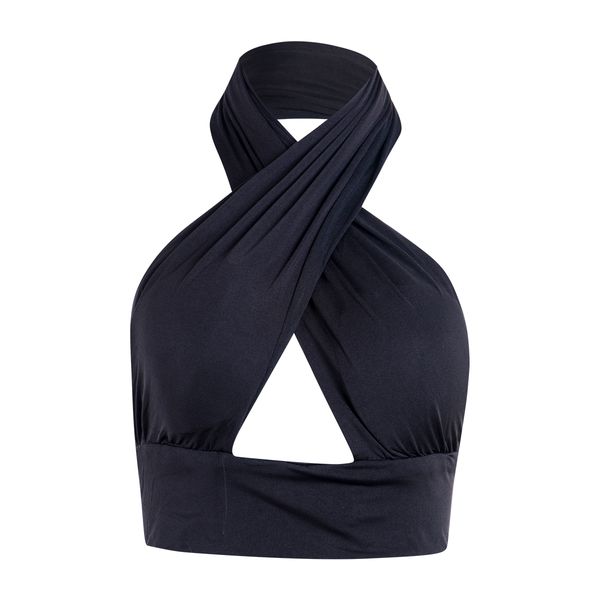 

женщины strappy cross over front cut out холтер шеи без рукавов backless crop top бинты vest summer sexy топы женской одежды s-xl, Black;white
