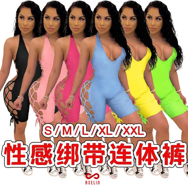 

european and american womens nightclub solid color strap backless halter jumpsuit, Black;white