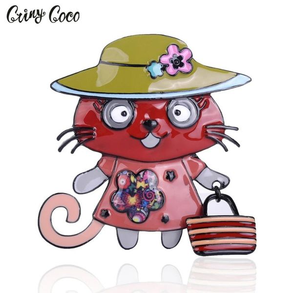 

new arrival cat shape colorful enamel brooches for women animal pin kids scarf pins pendant clothes jewelry, Gray