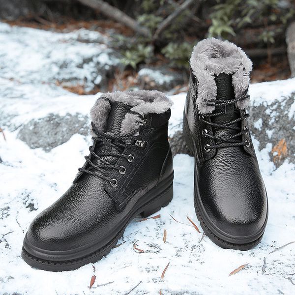 

boots reetene winter combat men safety shoes leather oxfords snow waterproof non-slip work warm ankle male 38-48, Black