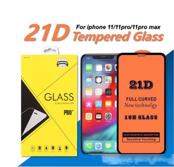 

21d tempered glass full cover screen protector for iphone se 2020 11 pro max xs xr max x 8 7 6 plus 6s protective film with retail package