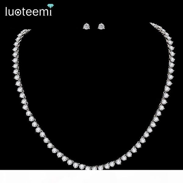 

luoteemi new luxury classic simple design gold-color 3 prong round cubic zircon necklace bridal jewelry wedding accessories, Silver