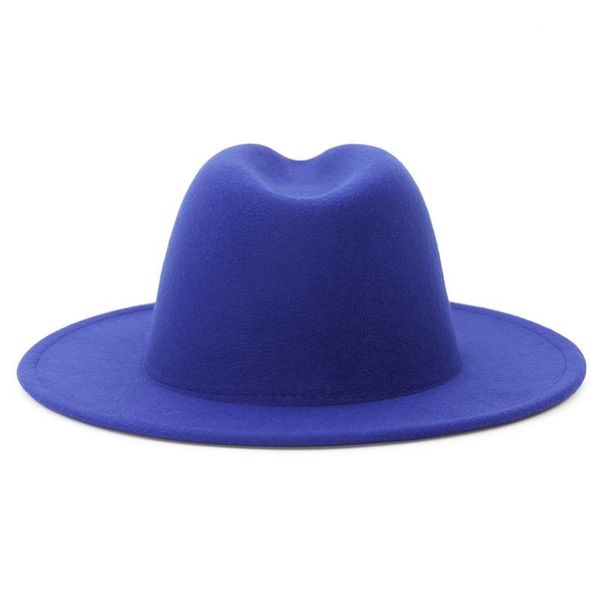 

gemvie fedora hat with red brim double color wool felt hat for women/men panama gamble wide brim jazz cap 202006, Blue;gray