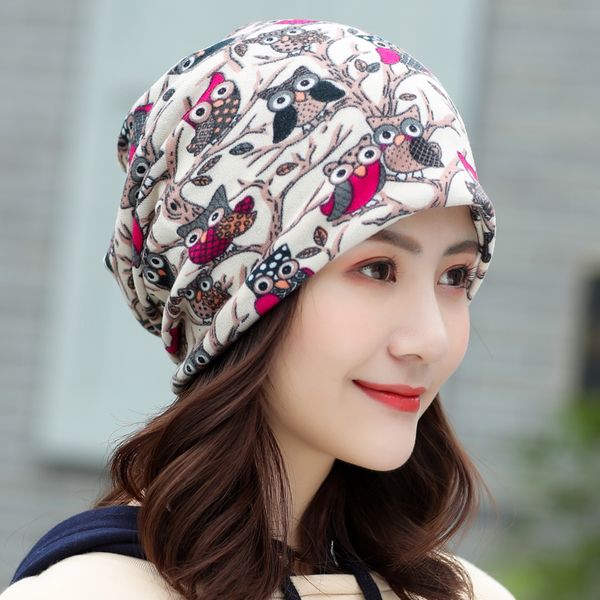

beanie/skull caps women skullies lady fashion multifunctional hip hop animal birds pattern winter cap scarf autumn hat headdres, Blue;gray