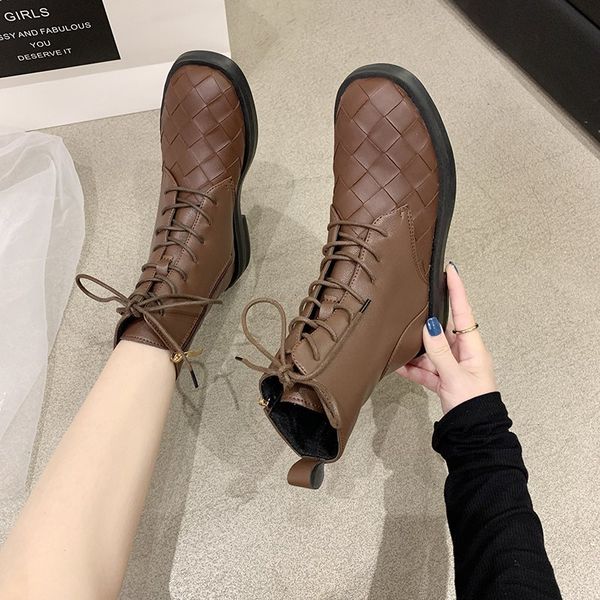 

lady boots rock shoes woman round toe low heels booties mid-calf booties women luxury designer boots-women ladies mid calf, Black