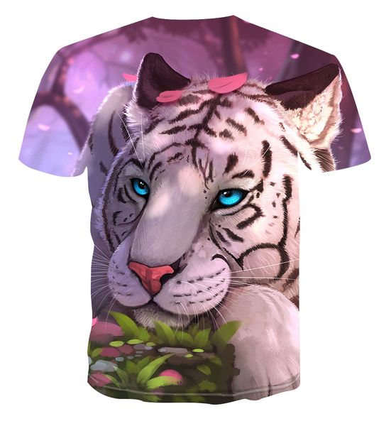 

e-baihui 2021 digital printing white tiger 3d casual comfortable short sleeves, summer loose round neck short sleeves ae720, White;black