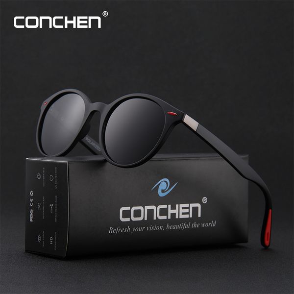 

conchen 2020 new fashion round polarized sunglasses for men women retro brand design sun glasses large frame travel fishing, White;black