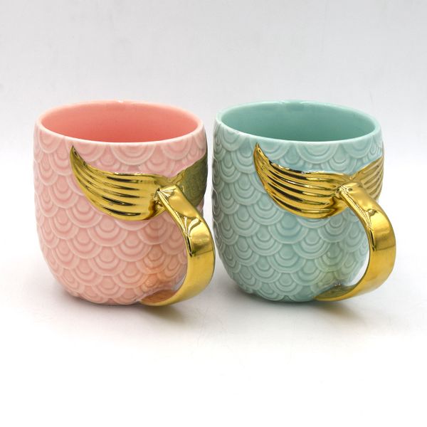 

golden mermaid tail ceramic mug with handle creative coffee milk personalized mugs fishtail cup novelty gifts