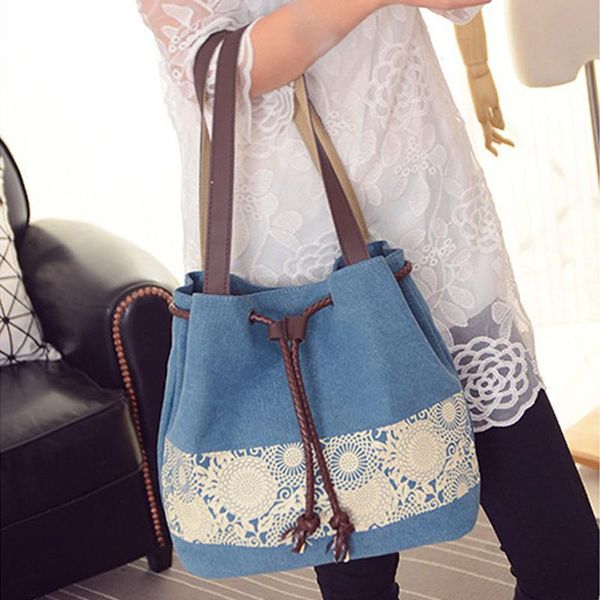 

women 2020 crossbody bags female fashion stitching messenger bucket bag canvas retro simple shipping handbags torebki big tote