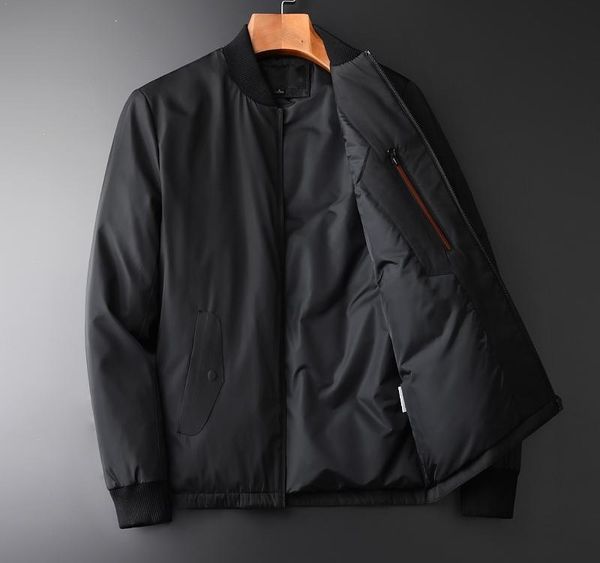 

stand collar mens down coats luxury left chest zipper thick man down jackets winter slim fit male coats plus size003, Black
