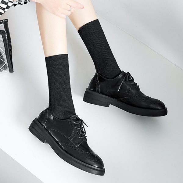 

women leather flats oxford shoes sneakers lady brogues vintage college british casual shoes for women 2020 black