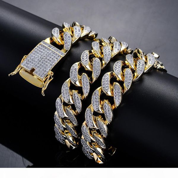 

men's 18mm heavy iced out zircon miami cuban link necklace choker bling bling hip hop jewelry gold silver chain 18" 22