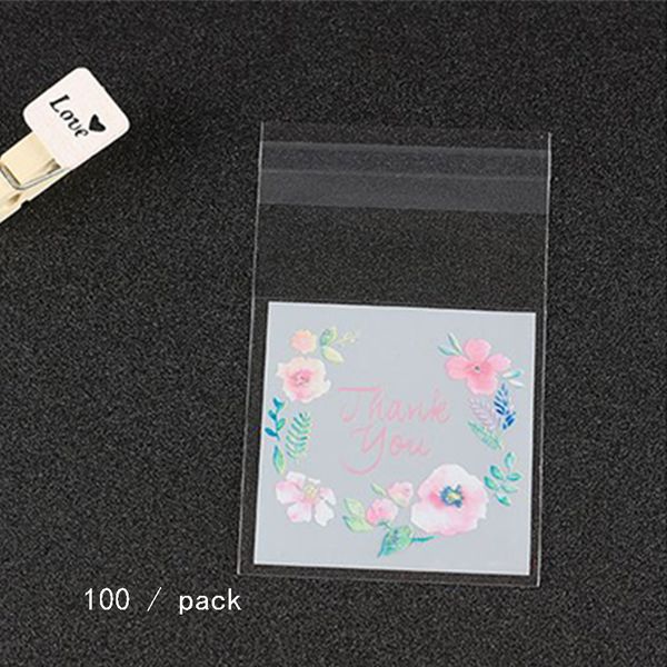

100pcs/bag plastic packing bags flower pattern self-adhesive bag candy cookie bag gift packing bags sample package bag
