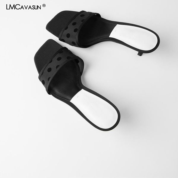 

lmcavasun 2020 новый летний сексуальный женщины med пятки сандалии слайд черный горошек air сетки женщины тапочки вне, Black