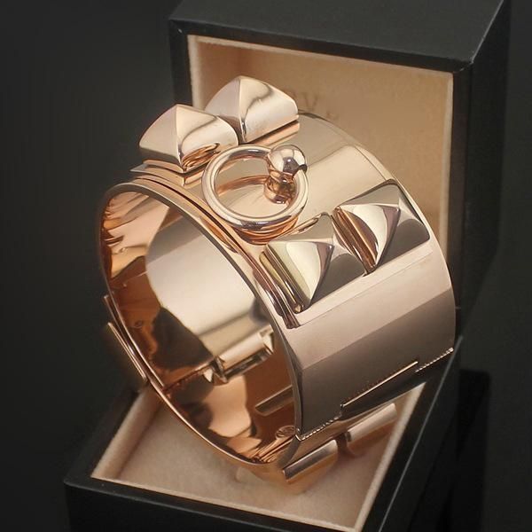 

fashion luxury women men bracelet titanium steel punk wide gold rivets bangle for silver rose gold cdc pulsera fashion jewelry, Black