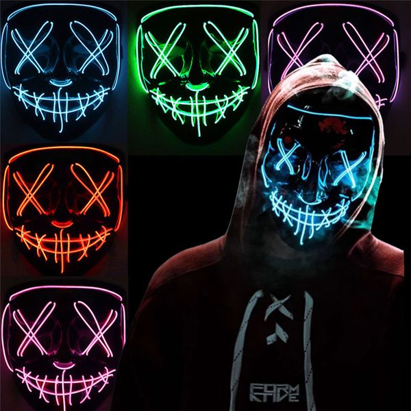 Maschera luminosa a LED EL maschera a luce fredda a forma di V sangue horror Halloween atmosfera fluorescente puntelli elastici WCW979