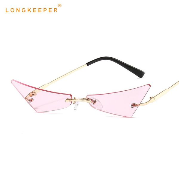 

fashion rimless sunglasses women small cat eye sun glasses female vintage shades triangle glasses uv400 lunette de soleil femme, White;black