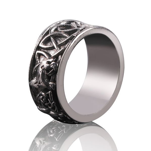 

personality male nordic mythology giant wolf fenil defense totem amulet finger rings hip hop pirate wolf ring for men, Golden;silver