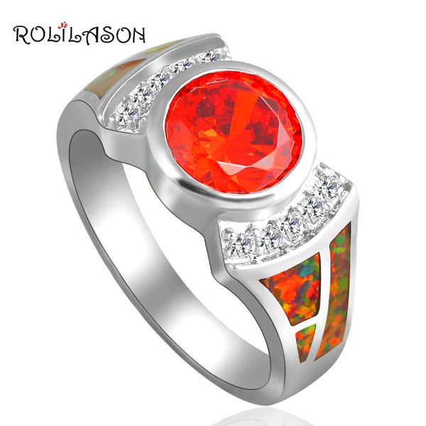 

rolilason party rings for women orange fire opal silver color orange zirconiajewelry ring usa sz #6#7#8#9 or679, Golden;silver