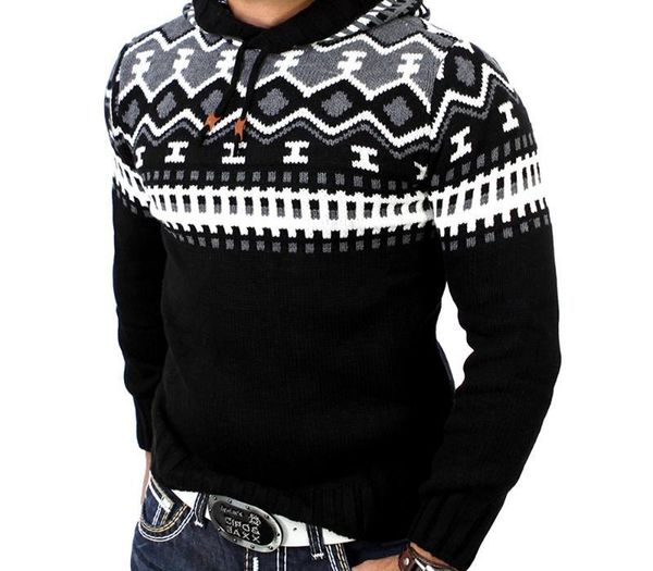 

sweater men 2020 new winter casual pullover men autumn round neck patchwork quality knitted brand male hooded sweaters, White;black