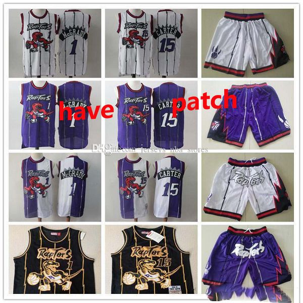 

men s toronto raptors throwback jerseys vince 15 carter tracy 1 mcgrady basketball shorts basketball jersey purple white black gold, Black;red