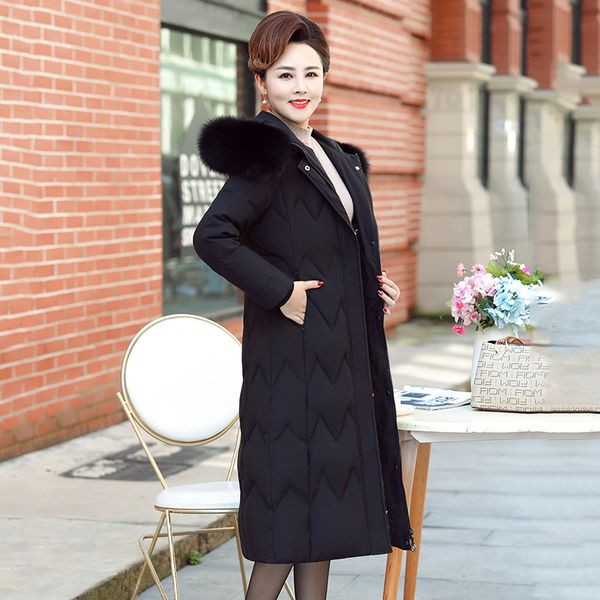 

x-long women's jackets 2020 solid office ladies parkas female winter hooded with fur collar plus size thick slim woman coat, Black