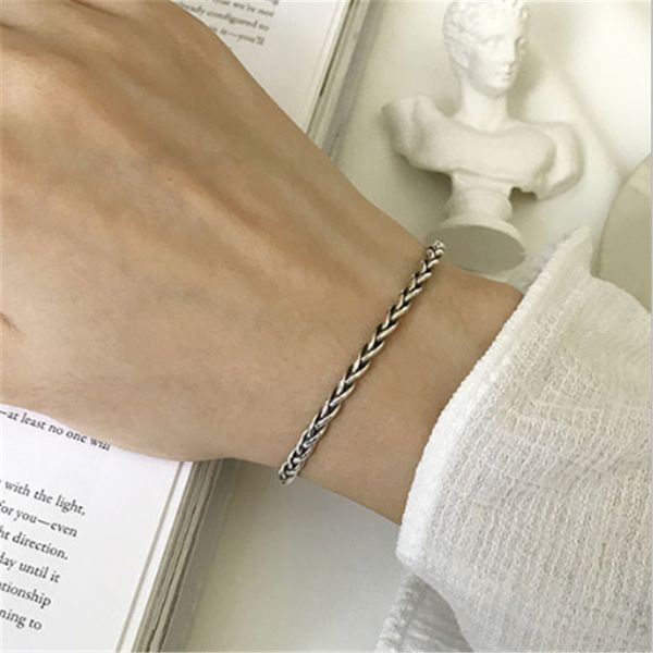 

punk threaded button metal weaving bracelet for men women stainless steel twining classic style charm black high quality