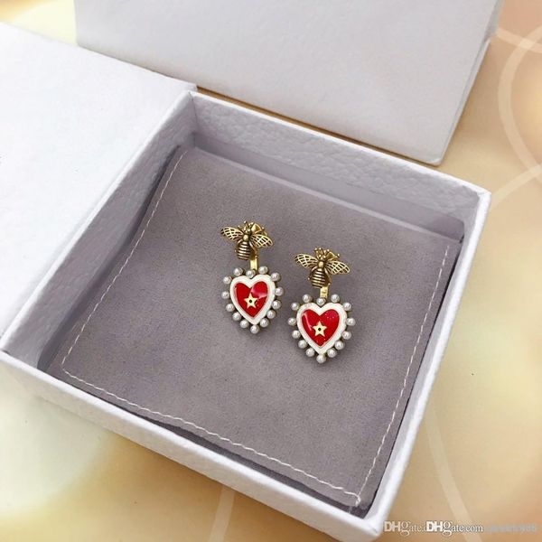 

European and American 2020 spring and summer fashion hot sale new small pearl red heart stud luxury custom brass plated thick gold s925 silv