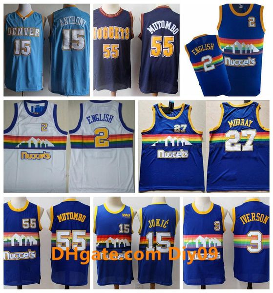 

vintage 15 nikola jokicthrowback denver nuggets dikembe mutombo carmelo anthony jamal murray allen iverson alex english jerseys, Black;red